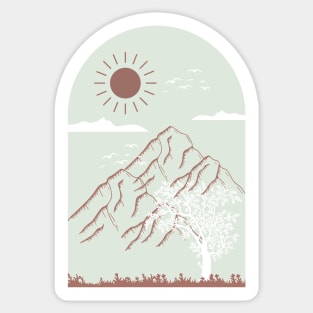 Boho  Baby blue Neutral Minimalist Landscape Nature Mounted Print Sticker